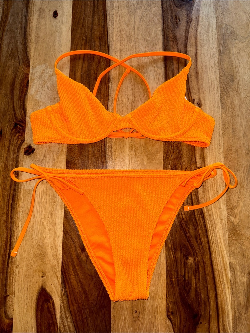 Hollister Swim Tangerine Textured Ribbed String Bikini